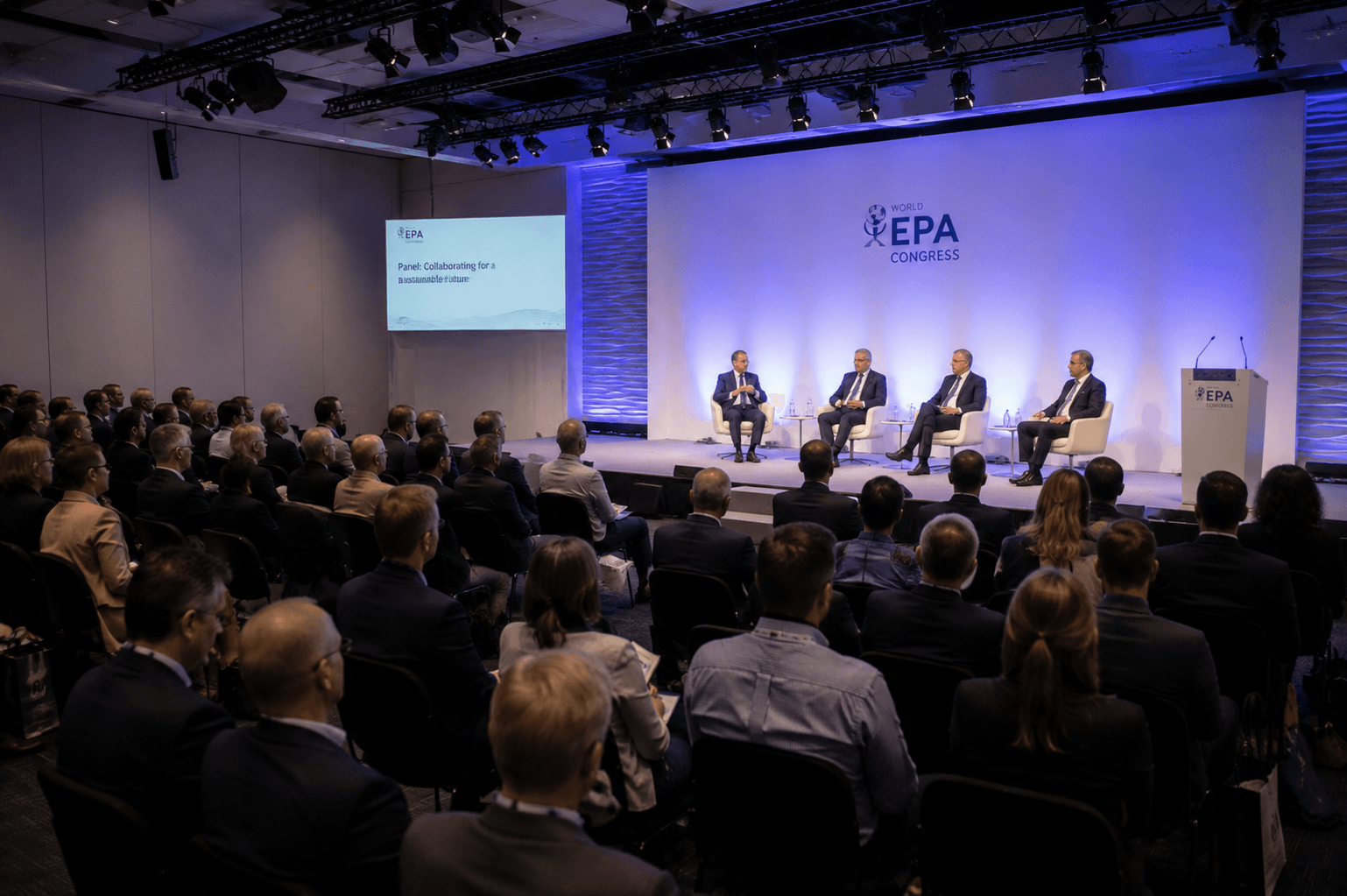 Scientific congress panel session on a large stage